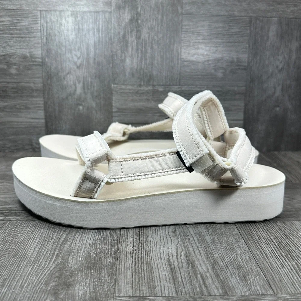 Teva Midform Universal Sandals Women 10 Cream Platform Frayed Strap NEW